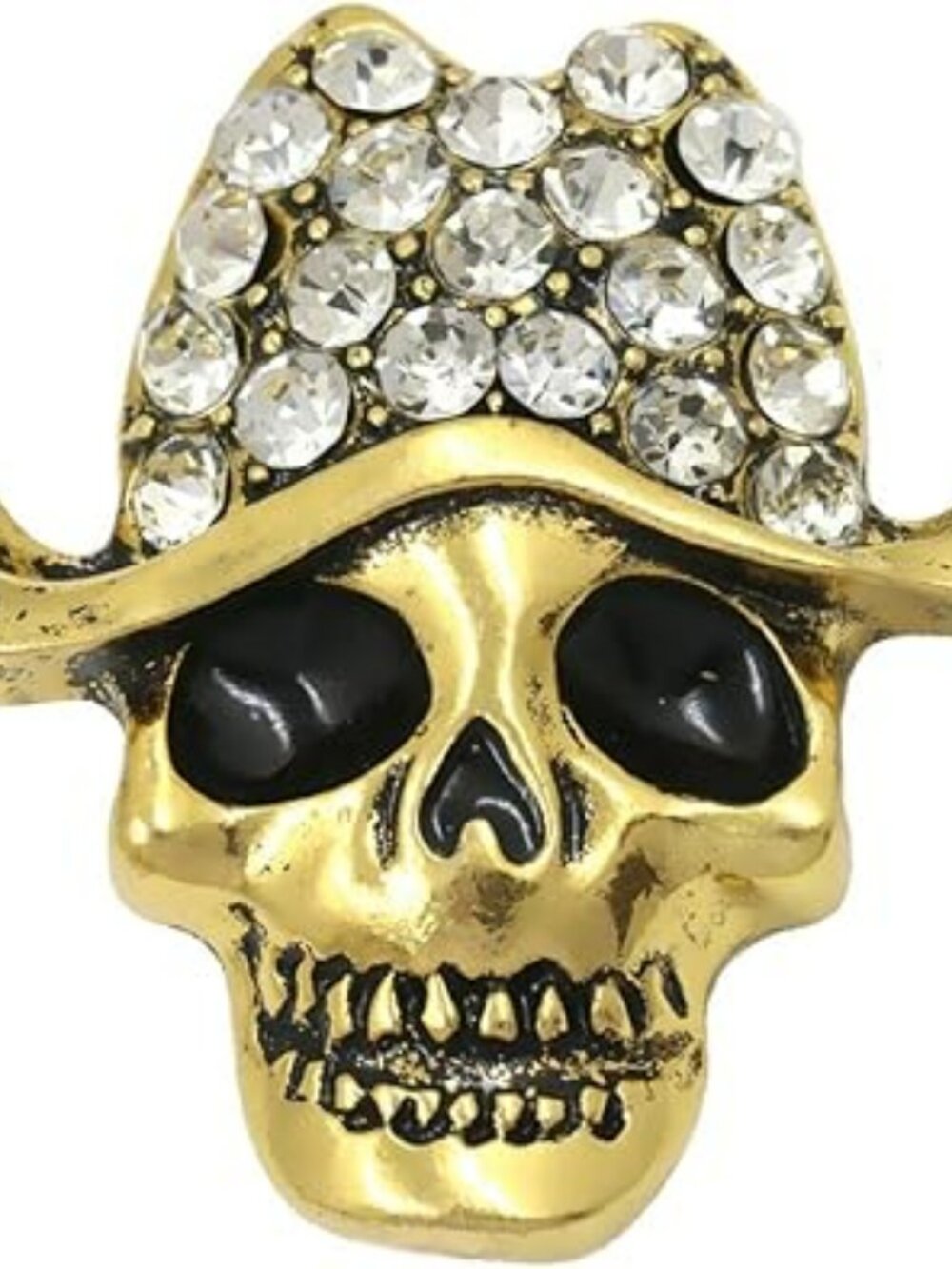 NEW Gold Tone Clear Crystal Rhinestones Skull Head Face Brooch Pin Goth Jewelry